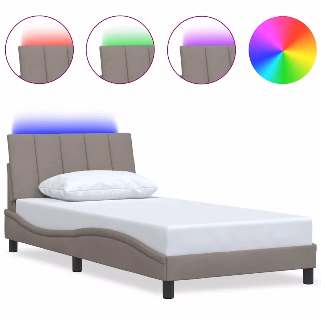 Letto moderno vidaXL in tessuto beige con illuminazione sottostante e porta USB, L/P/H: 100 x 200 x 105 cm – 2