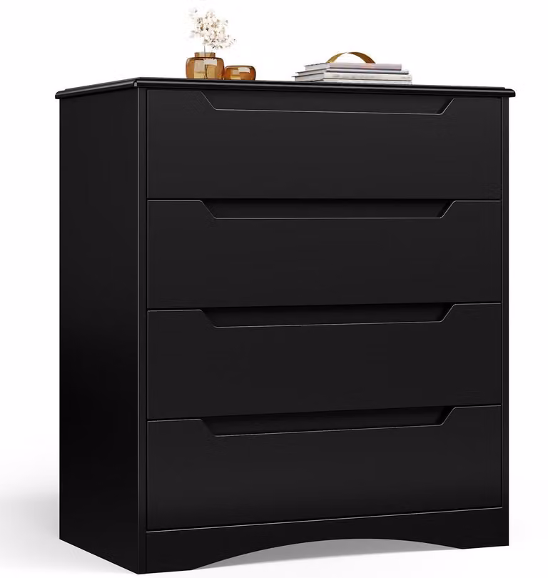 Comodino con 4 cassetti, colore nero, dimensioni 71,4 x 41,1 x 82,0 cm