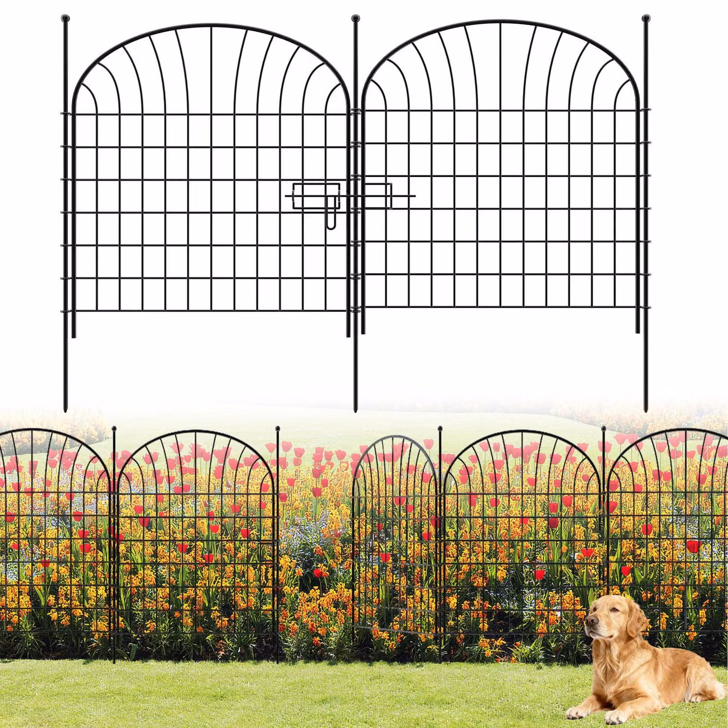 Recinzione decorativa, composta da 10 pannelli, lunga 7 metri, realizzata in metallo, ideale per il giardino