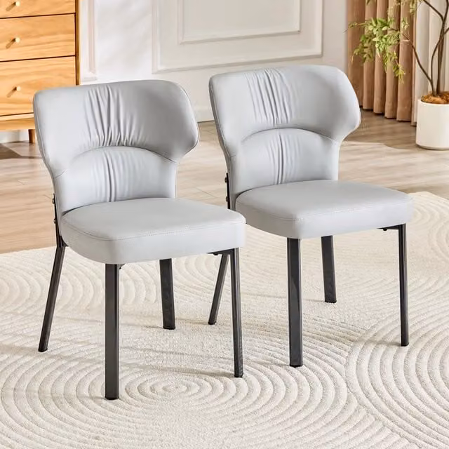 Set di 2 sedie da pranzo Minimal in similpelle grigia con seduta imbottita e gambe in metallo nero in stile moderno – 1