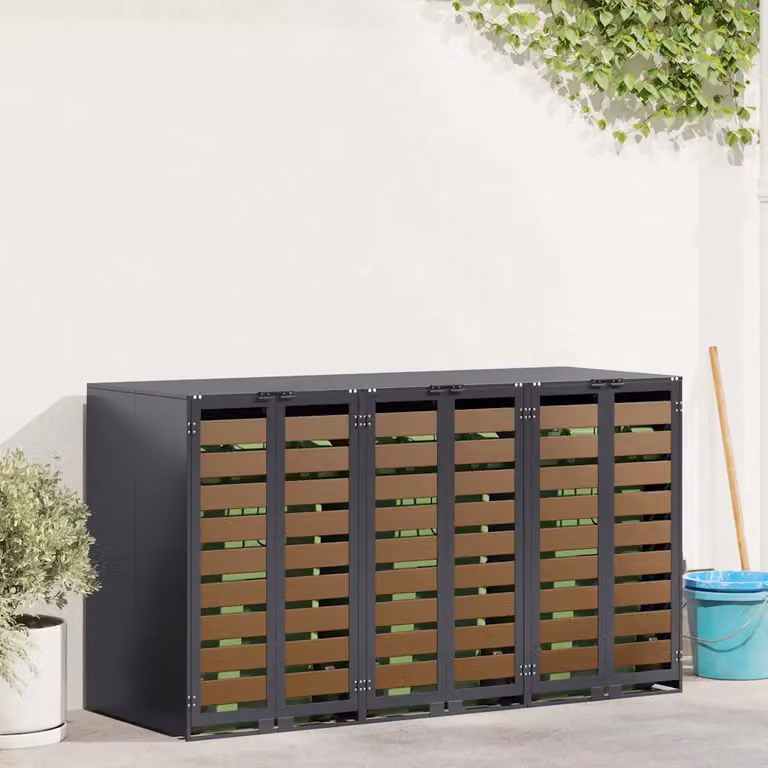 Contenitore per Rifiuti vidaXL per 3 Bidoni in Acciaio Antracite L: 204 cm, P: 77,5 cm, H: 115,5 cm