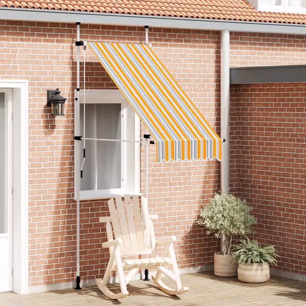 vidaXL Tenda da Sole Retrattile Manuale a Strisce Blu e Gialle, L: 300 cm, P: 120 cm, H: 100 cm