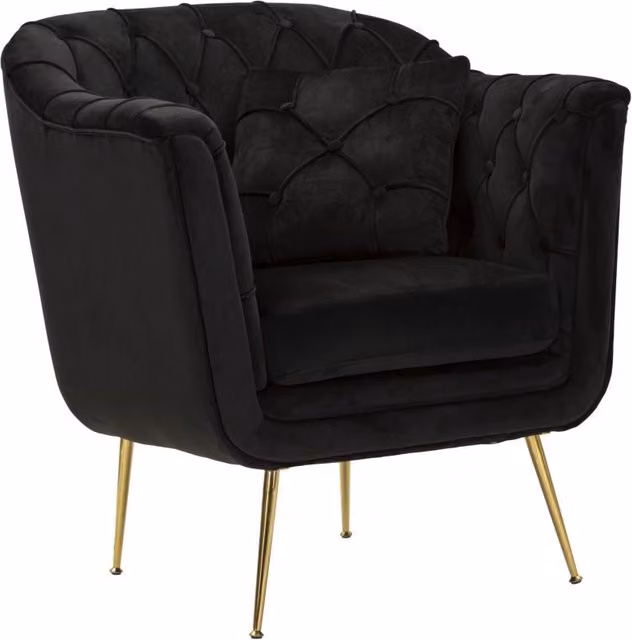 Poltrona Budapest Nera con Cuscino 88x83x91 cm in Compensato e Spugna e Ferro e Poliestere Nero