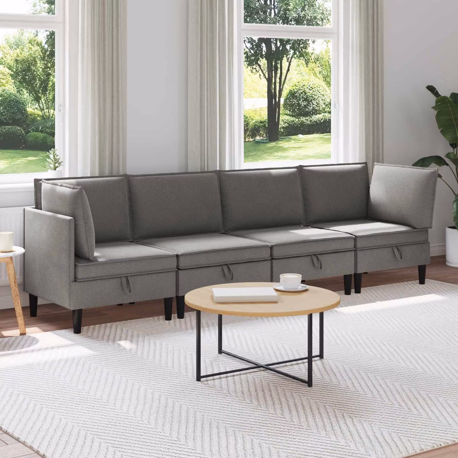 Set di mobili per il soggiorno vidaXL composto da 4 pezzi in stile moderno, divano ad angolo con rivestimento in tessuto grigio e struttura imbottita