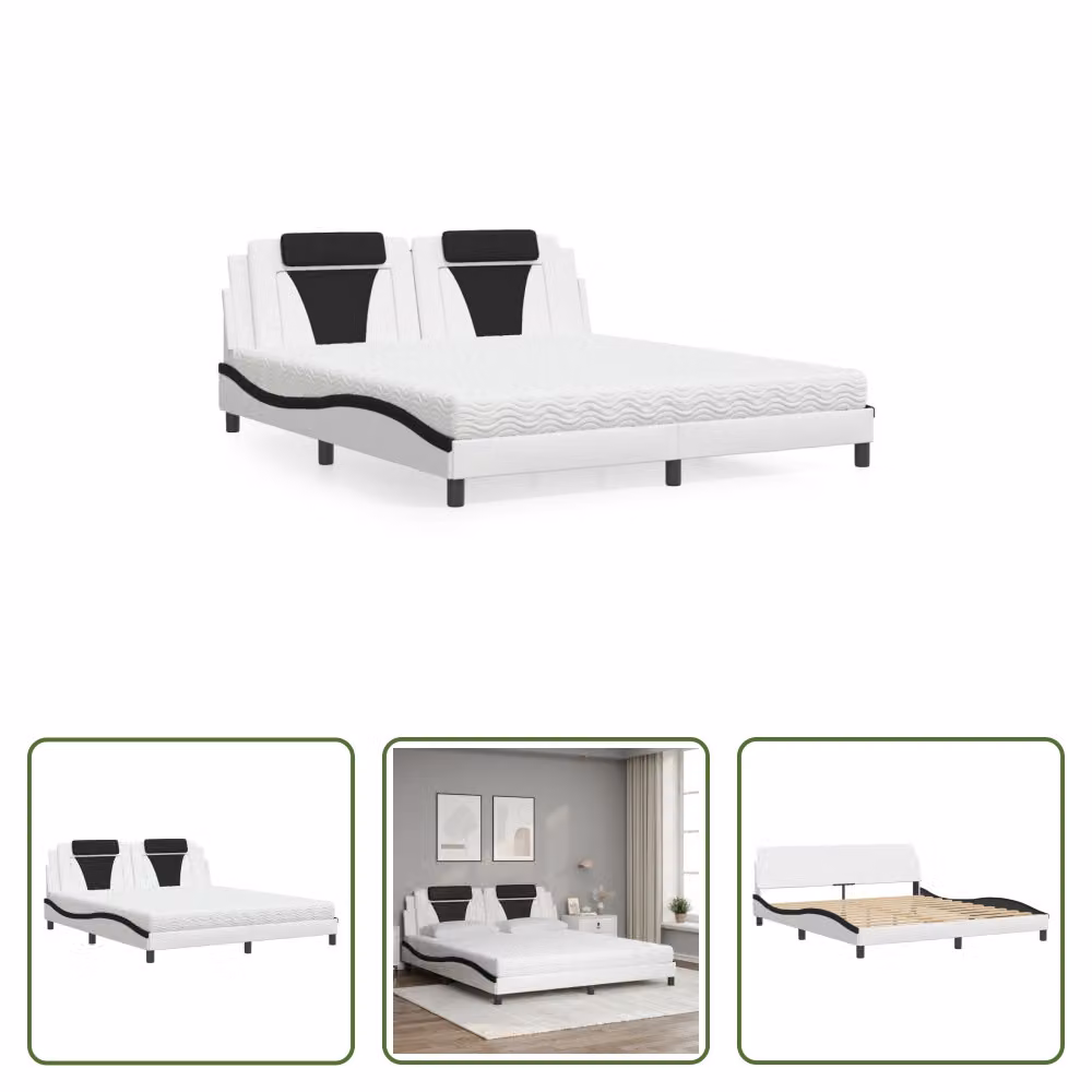 The Living Store Letto con materasso bianco e nero 180x200 cm in ecopelle