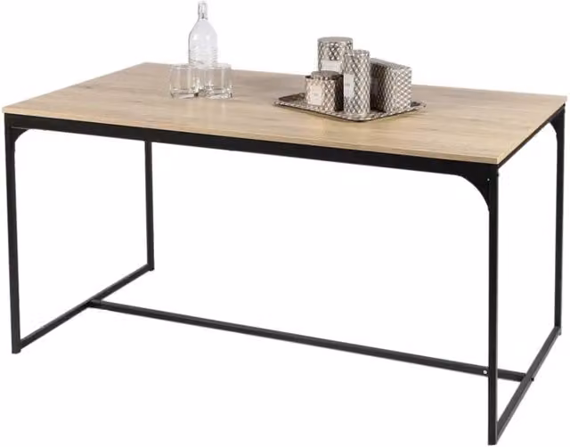 Tavolo da pranzo rettangolare RANONG Meublorama in rovere e metallo nero per 6 persone L: 150 cm, P: 80 cm, H: 75 cm
