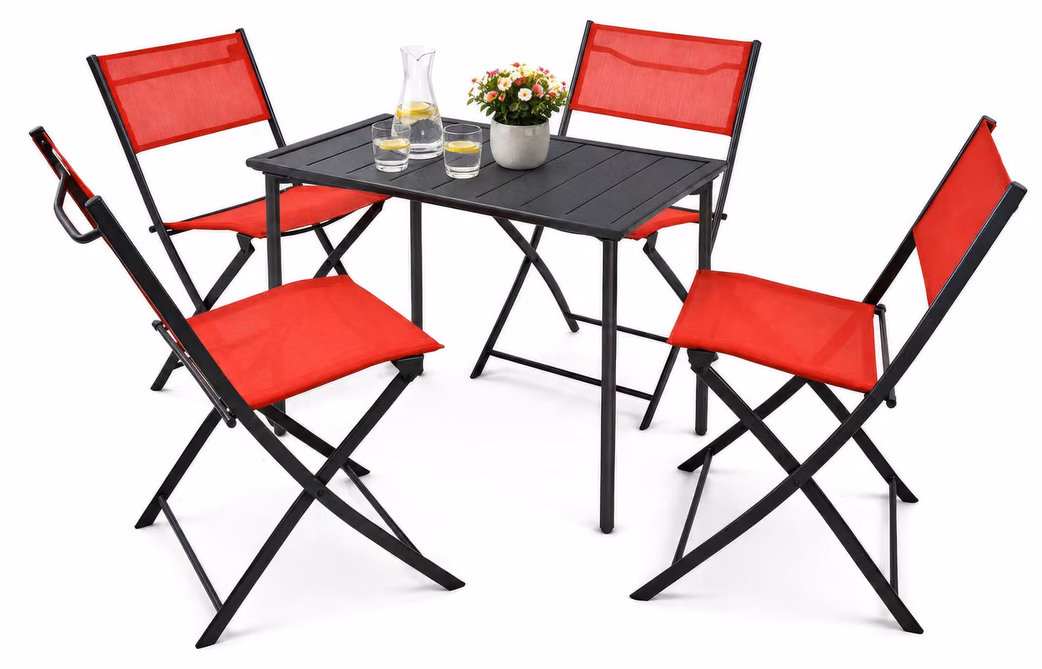 Set mobili da giardino da 5 pezzi | gruppo di posti a sedere gruppo da pranzo | 1xtable, 4x sedie pieghevoli | dimensioni del tavolo ca. H. 72 x W. 80 x D. 55 cm | Set Giardino – Sumila 80x55