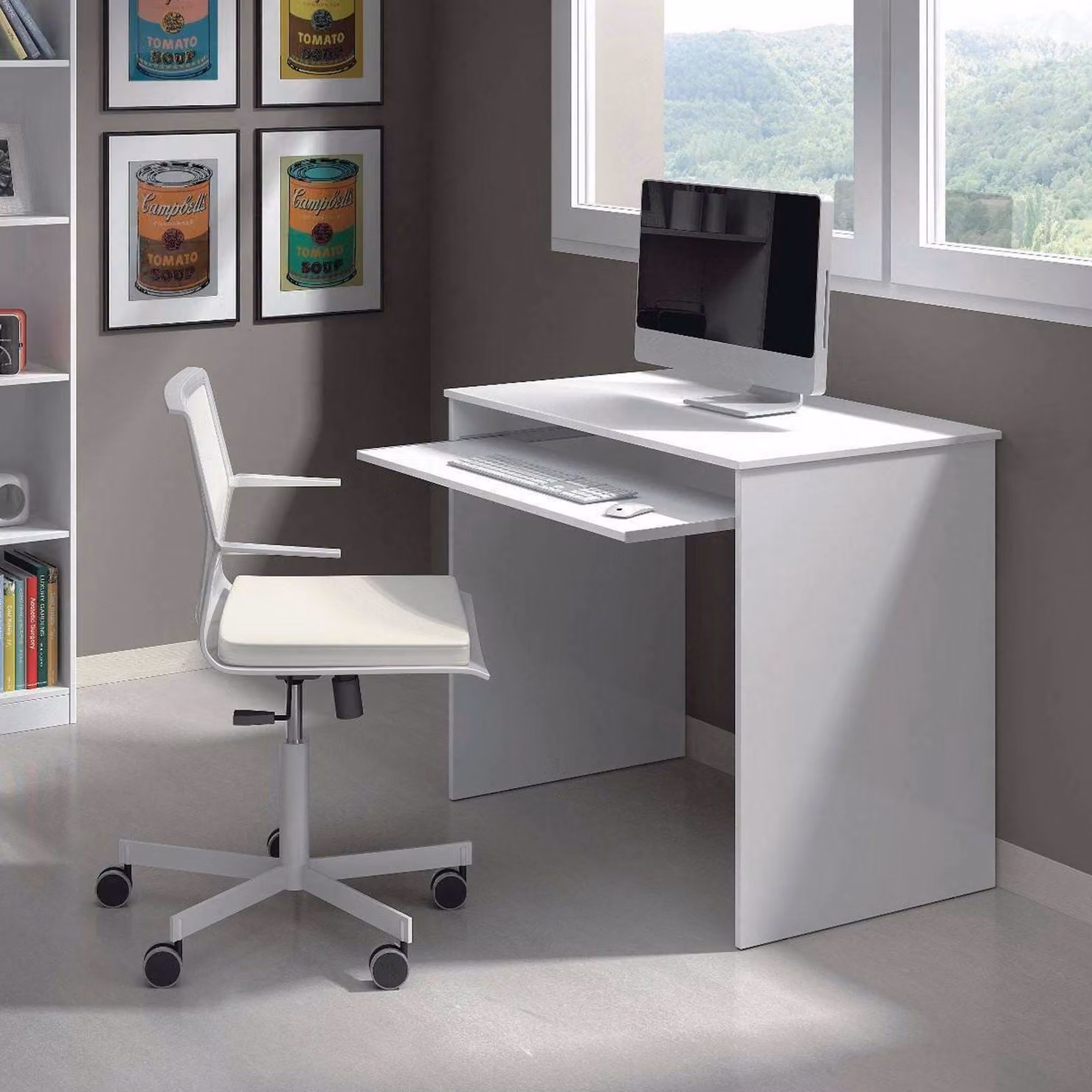 Dmora Scrivania Ajeje 90x54x79h cm Bianco, un Ripiano Supporto pc