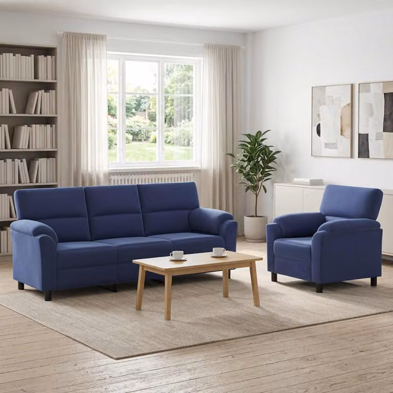 Set di 2 divani moderni vidaXL in velluto blu con struttura in metallo per il tuo soggiorno