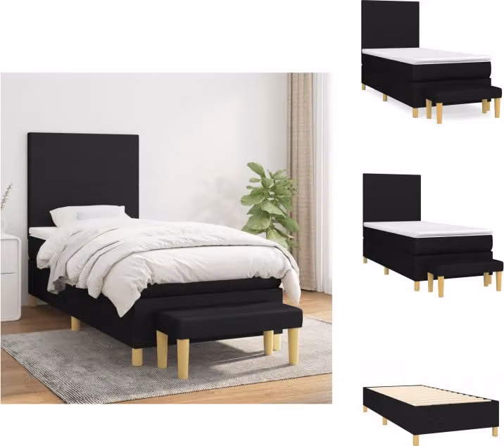 vidaXL Letto a molle con materasso nero 80x200 cm in tessuto - Letti e strutture letto