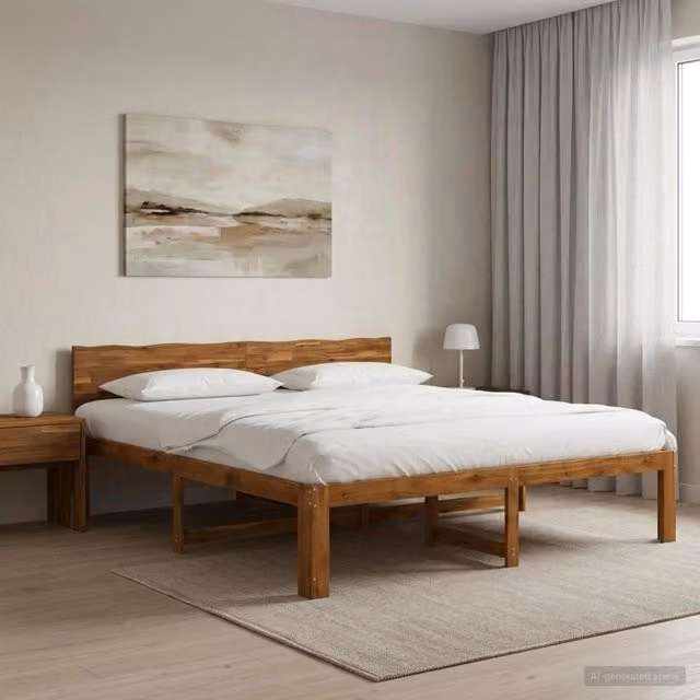 Letto matrimoniale con testiera ROSTOCK vidaXL in legno di acacia naturale L/P/H: 200 x 200 x 140 cm
