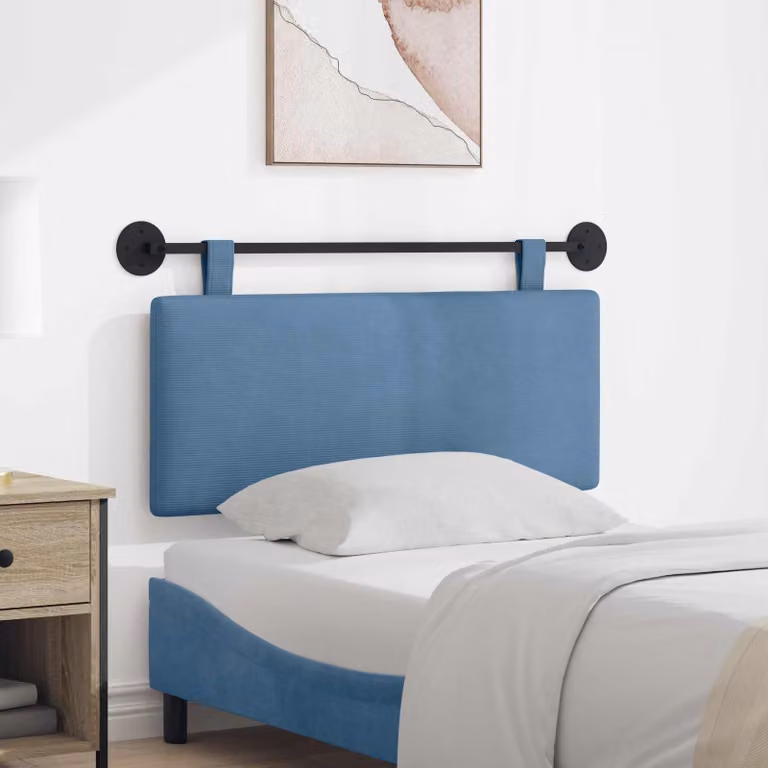Testiera sospesa vidaXL in tessuto cord in blu con pannello imbottito e struttura in legno e metallo