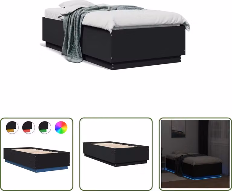 The Living Store Giroletto con LED nero 90x190 cm Materiale a base di legno