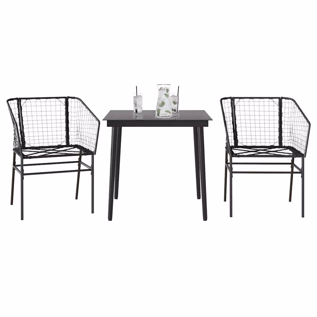 Set Mobili da Giardino 3 Pezzi vidaXL in Polyrattan e Vetro Nero