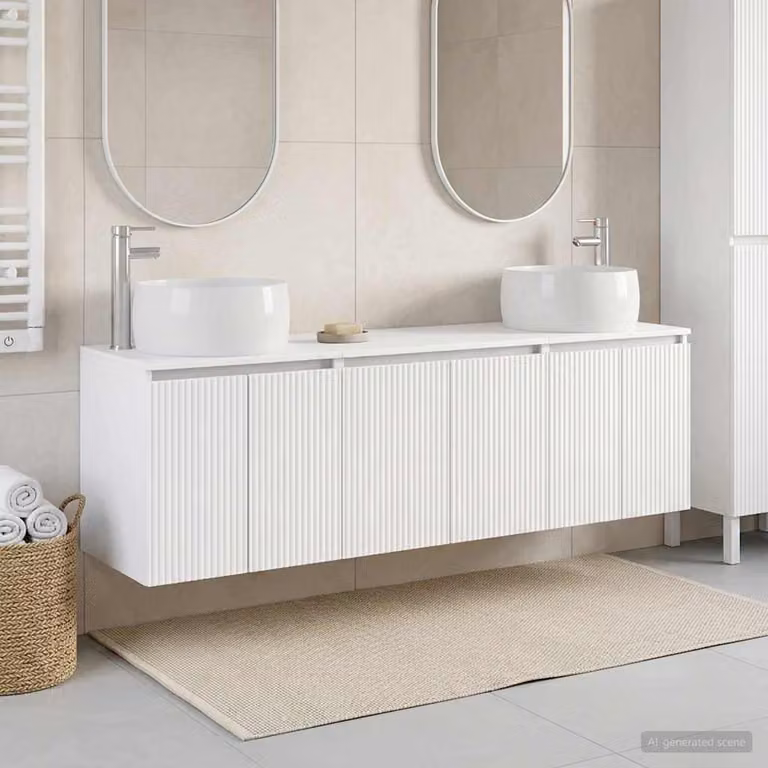 Set di mobili da bagno vidaXL composto da 3 pezzi in bianco con base lavabo e pensili a muro in stile minimalista L/P/H: 49,5 x 44,5 x 66 cm