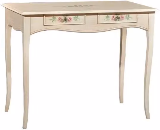 Consolle in legno con 2 cassetti laccato avorio patinato e decori floreali Mobili 2G L/P/H: 101 x 54 x 80 cm – 2