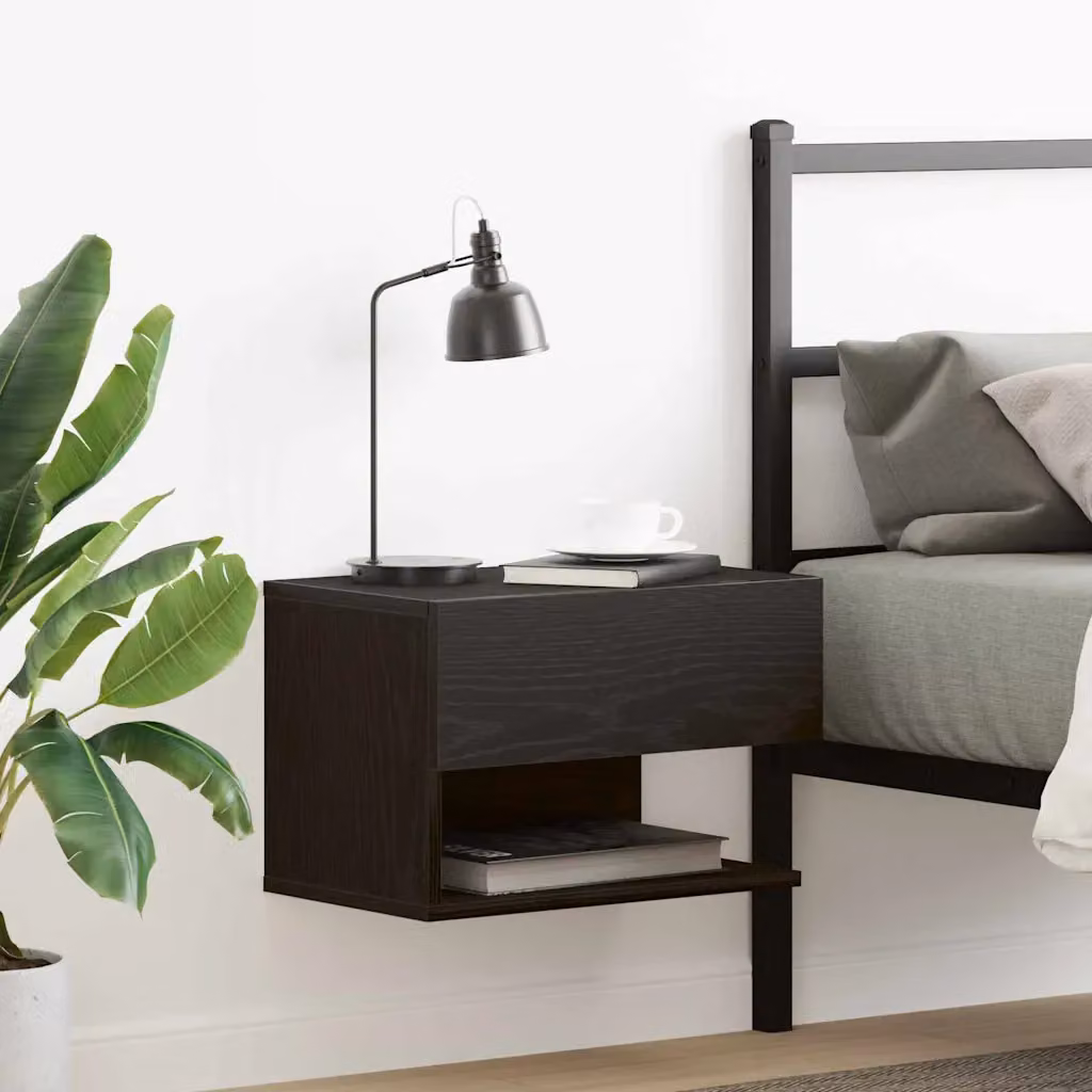 Armadio da Notte vidaXL in MDF Rovere e Nero Opaco L 46 x P 30 x H 30 cm