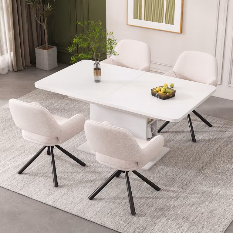 MODFU Sedia girevole Sedia da pranzo (4 pezzi) in tessuto Sherpa, Sedia da bar Poltrona, sedia da ufficio, soggiorno, camera da letto, Bianco