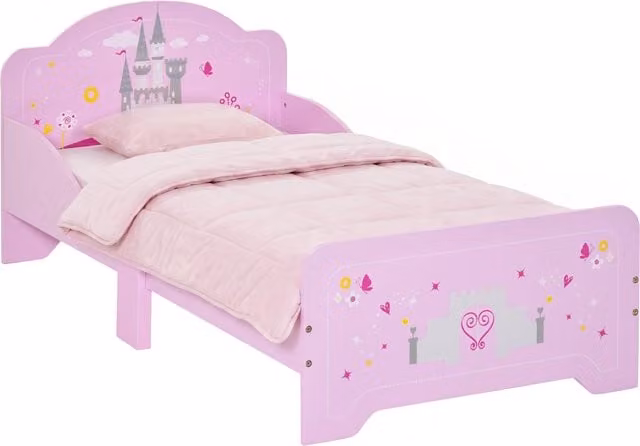 Letto per bambini HOMCOM in legno con sponde di sicurezza, rosa, L: 143 cm, P: 73 cm, H: 60 cm – 1