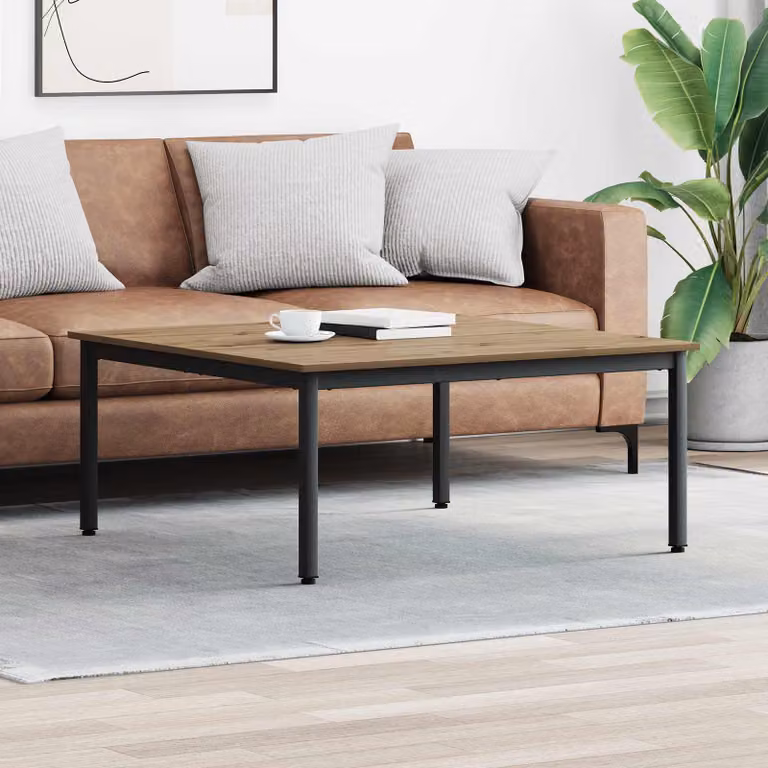 Tavolino da salotto vidaXL in legno e metallo marrone, L/P/H: 100 x 100 x 45 cm