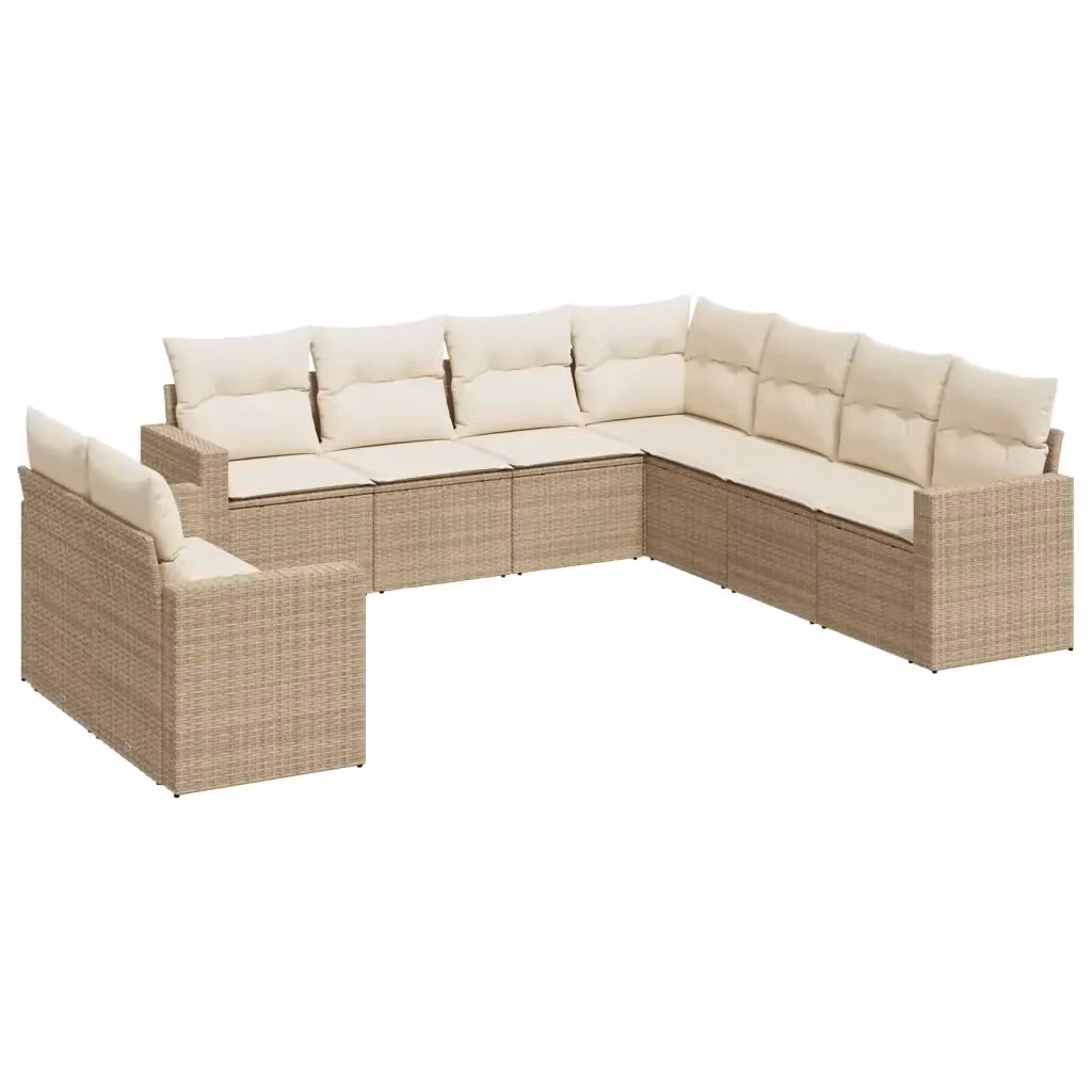 vidaXL Set Divano da Giardino a Forma di U composto da 9 Pezzi con Cuscini Beige e Struttura in Metallo e Rattan – 2