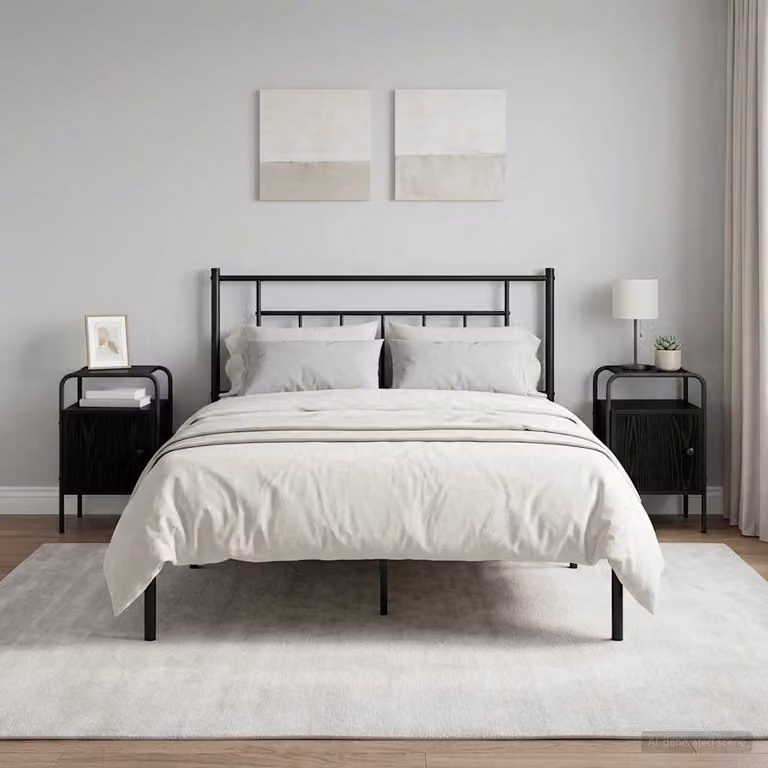 Set di 2 Armadi da Notte vidaXL in Legno Ingegnerizzato e Metallo, Colore Nero Opaco, Stile Moderno