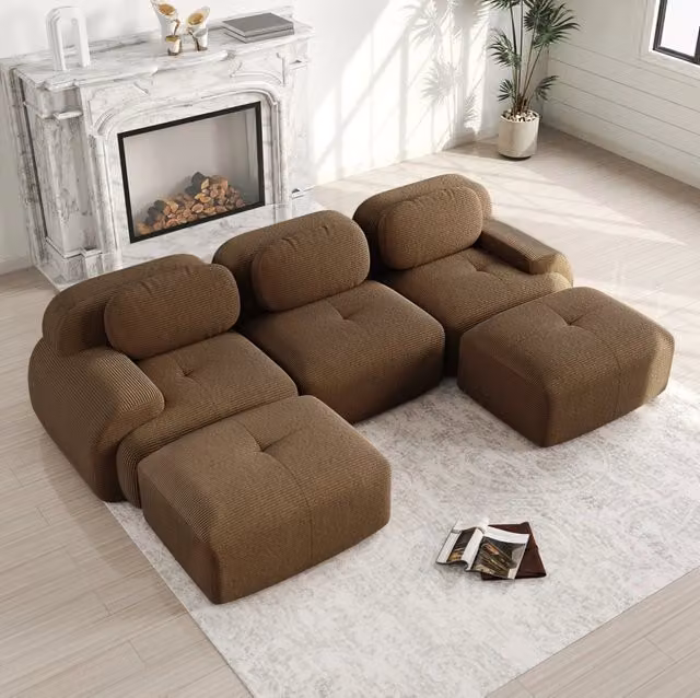 Divano angolare modulare senza struttura 298x178 cm in velluto a coste marrone HOMVRA