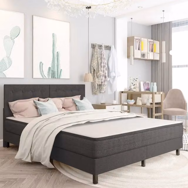 Letto a molle moderno vidaXL in tessuto grigio con struttura imbottita L: 160 cm, P: 200 cm, H: 116 cm