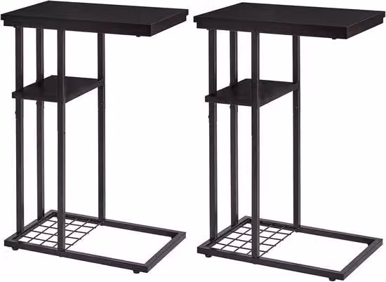 Set di 2 tavolini supplementari a forma C - moderno - nero - con 2 livelli - 40 x 26 x 61,5 cm