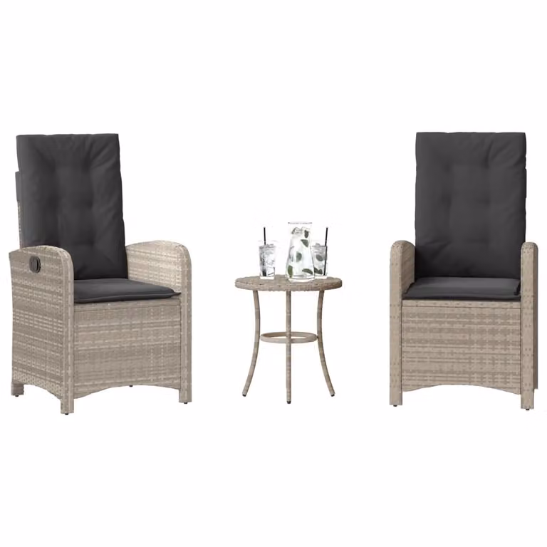 Maison Exclusive - Set da bistrot 3 pezzi con cuscini Grigio chiaro Poly Rattan