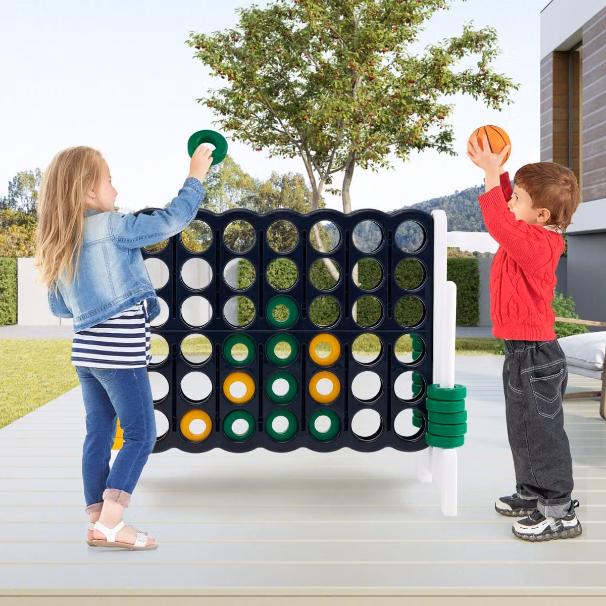 Gioco da lancio con canestro Costway per bambini e adulti, Bianco, L 84 cm x P 33 cm x H 79 cm