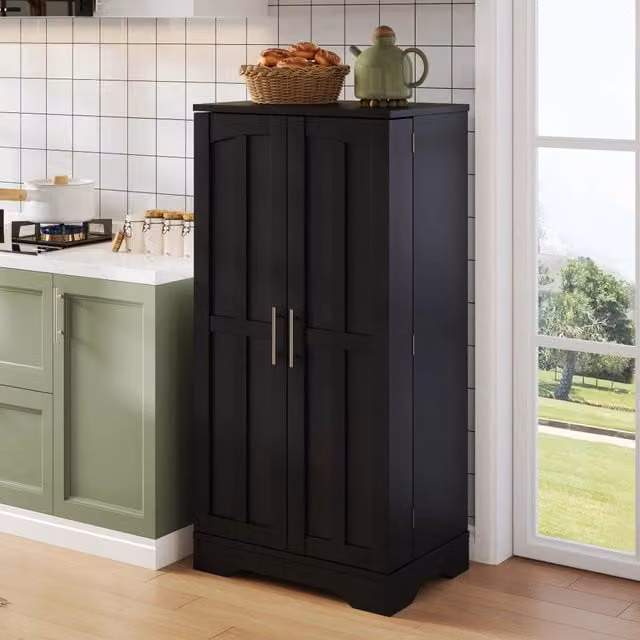 Mobile colonna da cucina Mivray nero opaco con 2 ante e illuminazione integrata L/P/H: 120 x 60 x 40 cm