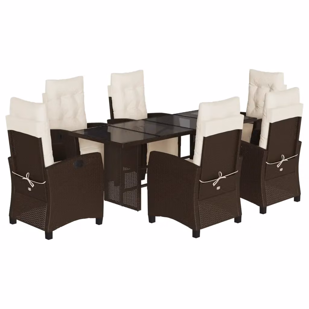 Set da pranzo da giardino vidaXL in polyrattan marrone e bianco con 7 pezzi e piano in vetro – 2