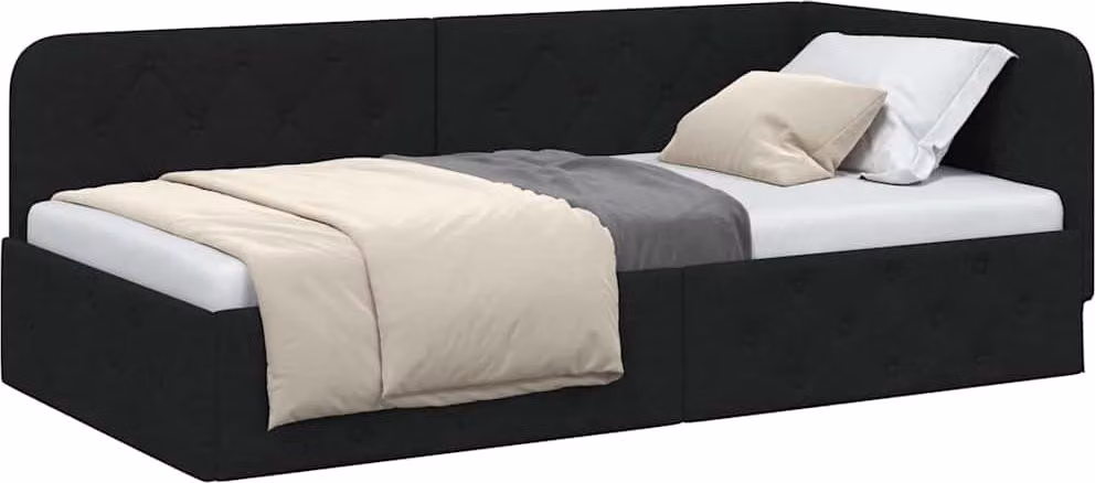 Cornice del letto ad angolo Nero 100 x 200 cm Tessuto