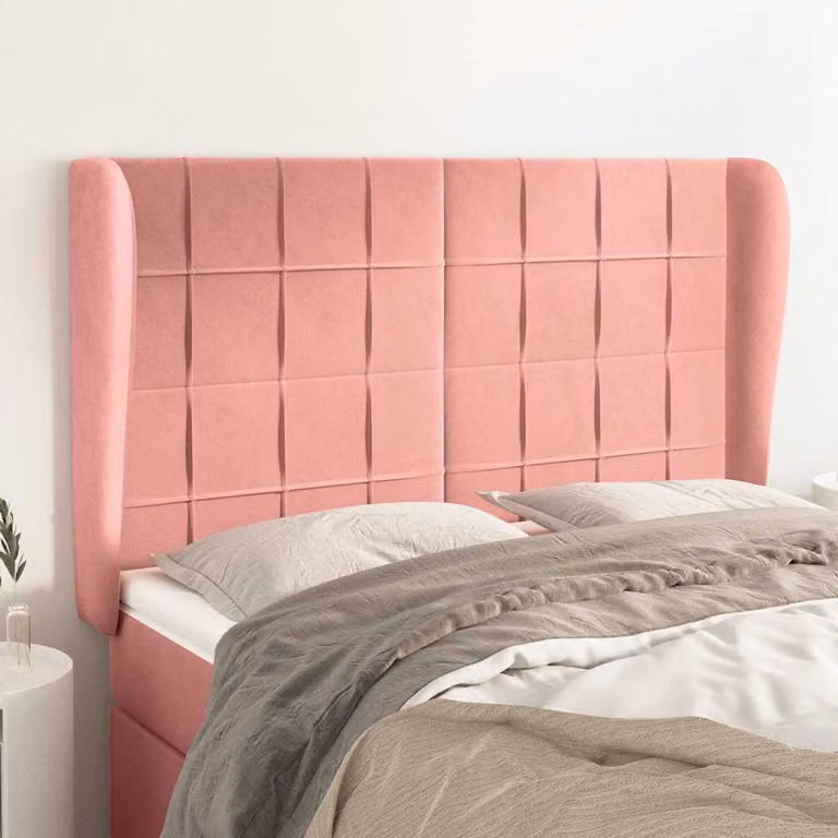 Testiera ad orecchio vidaXL in velluto rosa per la tua camera da letto L: 147 cm, P: 23 cm, H: 118-128 cm