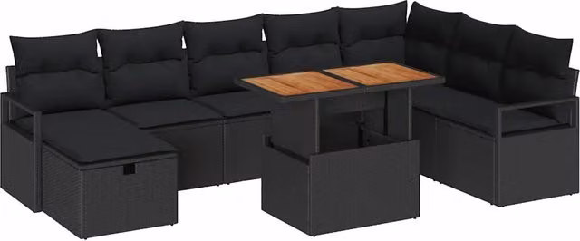 Set Divano da Giardino vidaXL a Forma di L in Polyrattan Nero con Cuscini e Tavolino da 9 Pezzi – 2