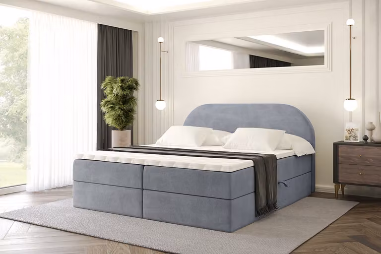 Letto boxspring ALTDECOR con materasso e rete a doghe, topper, letto imbottito con contenitore, letto con vano portaoggetti e materasso H4, letto matrimoniale, letto a cassettoni - NOX - 140x200 - Grigio Casablanca