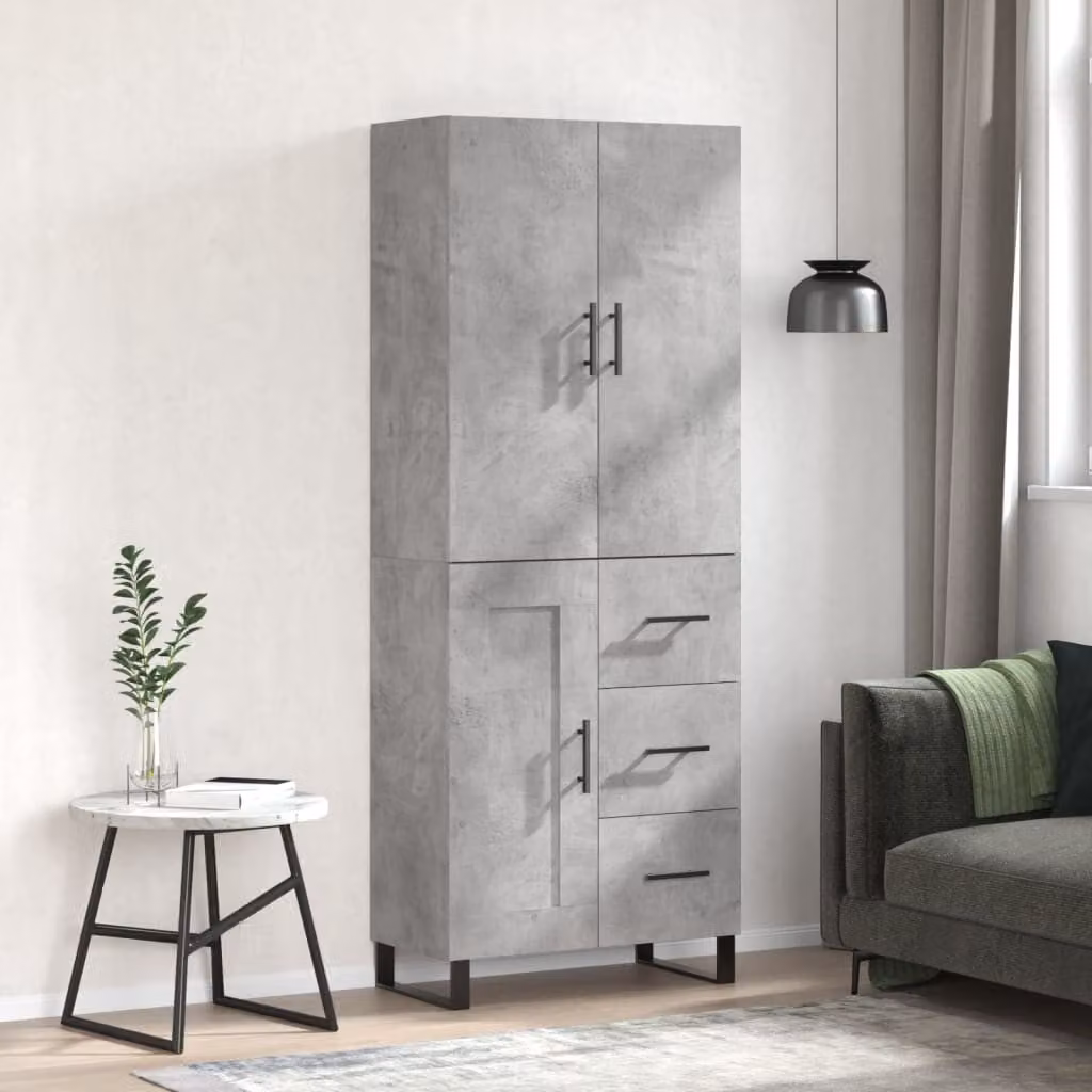 Credenza moderna vidaXL in legno e metallo, Grigio, L: 69,5 cm, P: 34 cm, H: 180 cm