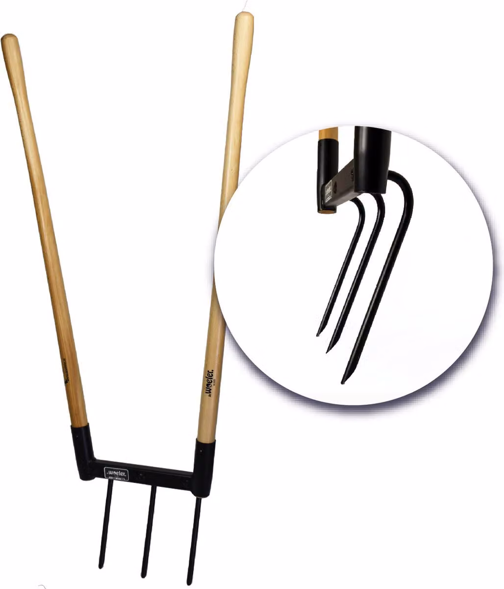 De Woeler DW3 Forca da giardino - Attrezzi da giardino - Vanga ergonomica - Manici in legno - Acciaio inossidabile - 23cm