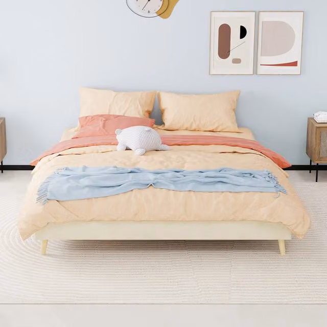 letto tela e metallo beige 160 x 200 cm