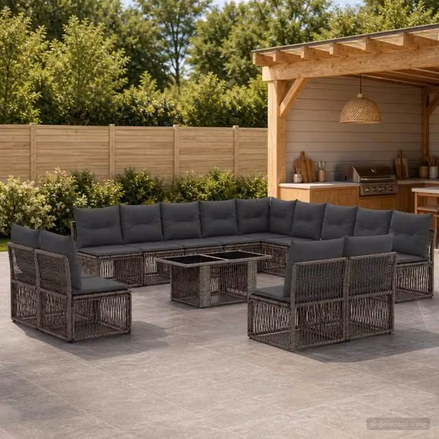 Set Divano da Giardino a Forma di U vidaXL in Polyrattan Grigio e Antracite con Cuscini e Tavolino