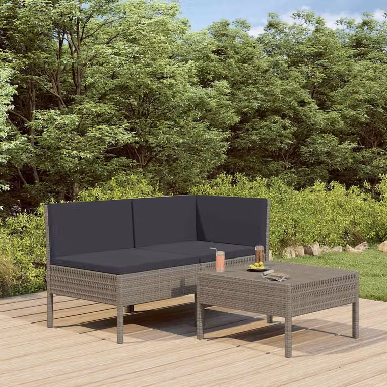 Set Divano da Giardino a L con Tavolino vidaXL in Polyrattan Grigio Antracite con Cuscini Inclusi