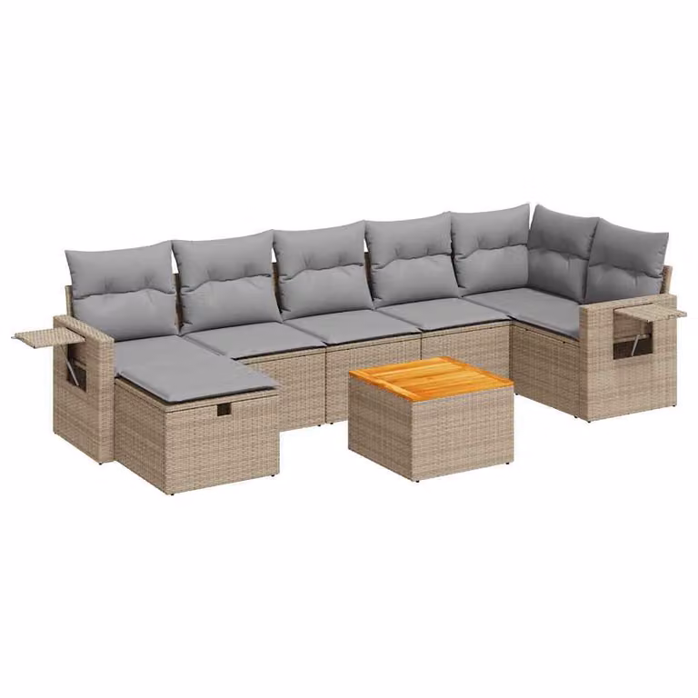 Set Divano da Giardino 8 pz con Cuscini Beige in Polyrattan