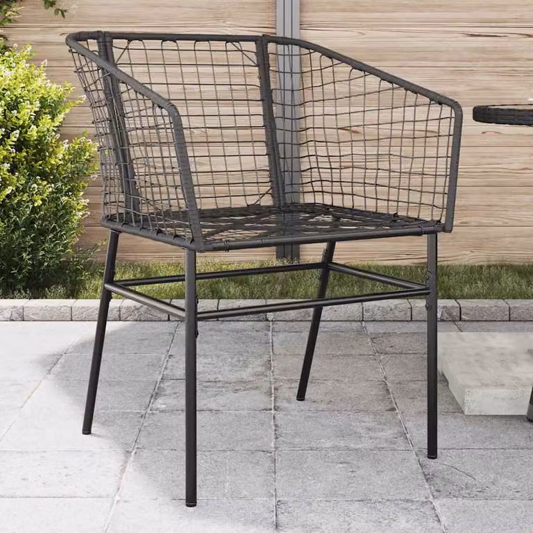 Set di 2 sedie da giardino vidaXL in polyrattan nero con braccioli e struttura in metallo