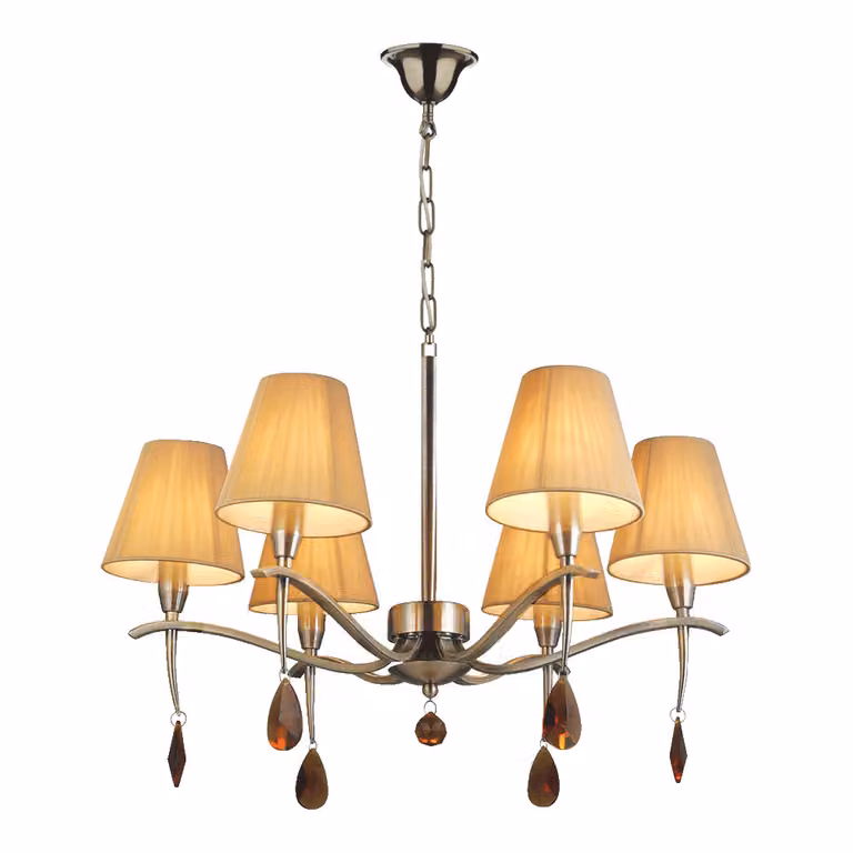 Lampada a sospensione OXFORD 6xE14/40W, ottone opaco/beige, Ø: 65 H: 120 cm, attacco E14, dimmerabile