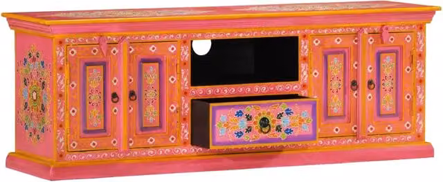 Mobile Porta TV-Mobile per TV-Credenza TV Rosa 110x30x40 cm in Legno Massello di Mango