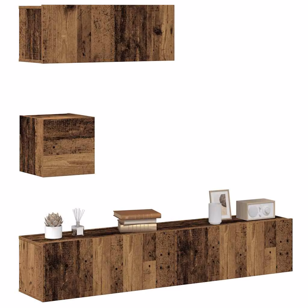 Set di 4 mobili TV vidaXL da montare a parete in MDF color legno antico marrone opaco