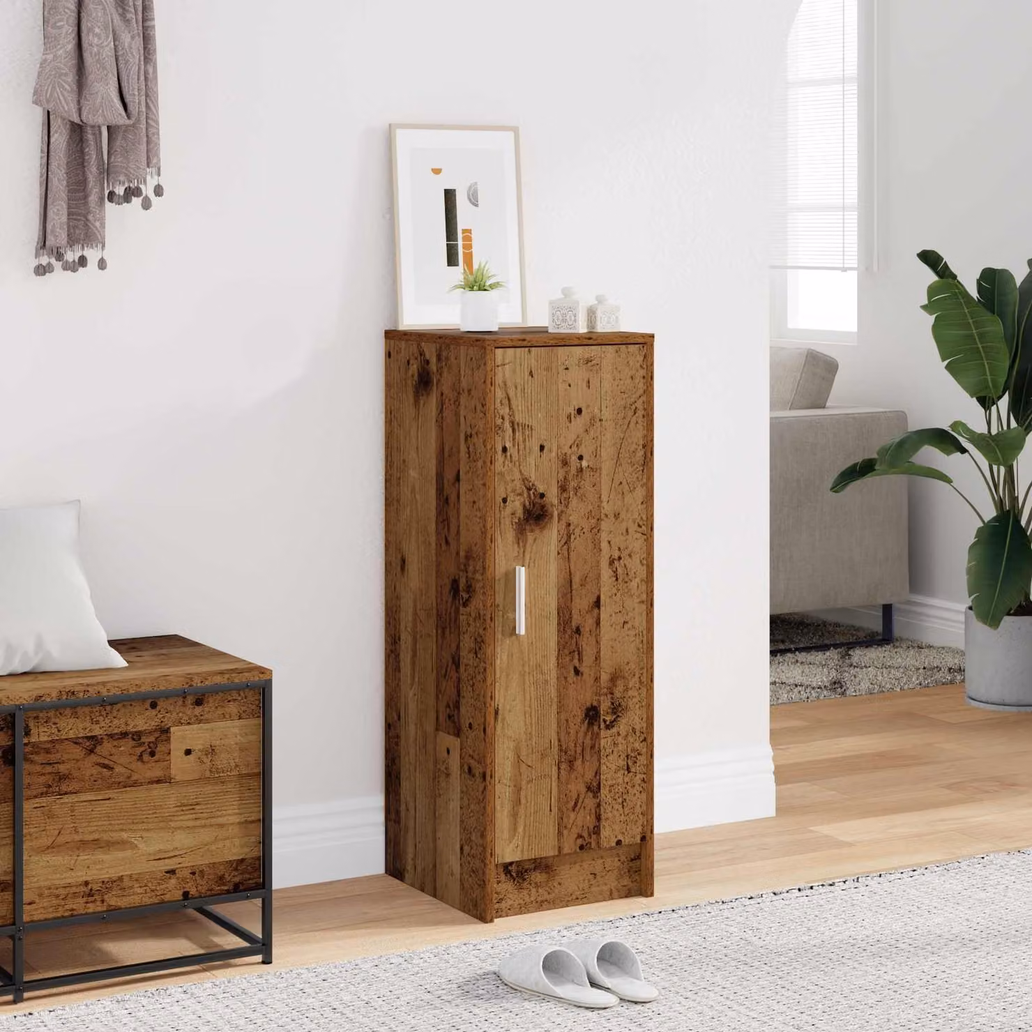 Mobile porta scarpe vidaXL in legno stile rustico marrone L 32 cm x P 35 cm x H 92 cm