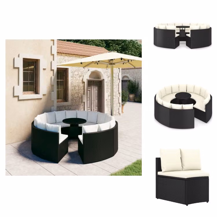 vidaXL Set di divani da giardino 9 pezzi con cuscini in poly rattan nero - Set di mobili da giardino