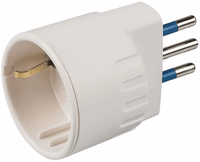 Adattatore Universale POLYPOOL Bianco con Spina 10A 2P+T e Presa 10/16A 250V, L/P/H: 6,7 x 4,3 x 4,3 cm